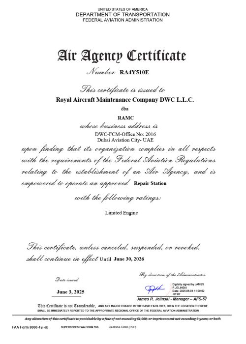 RAMC Air Agency Certificate